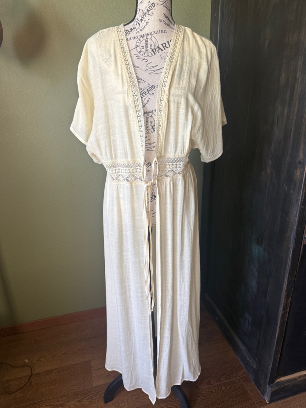 Fancyinn Cream Crochet-Trim Maxi Cover-Up
